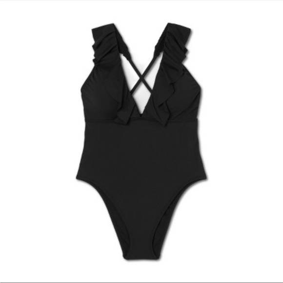 Women's Plunge Flounce Neckline One Piece Swimsuit - Shade & Shore SMALL - Picture 3 of 3
